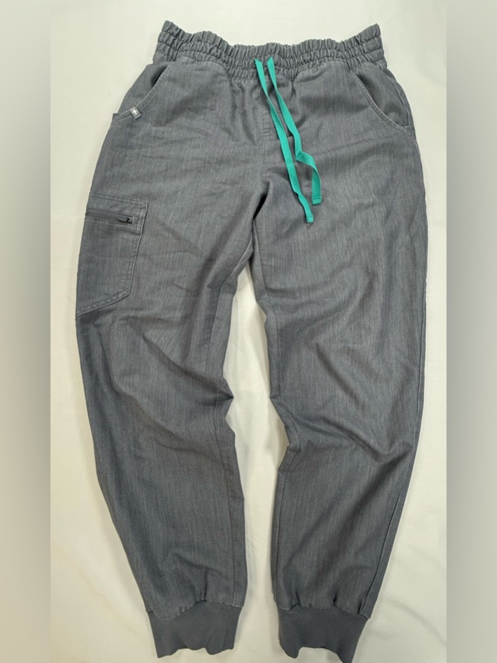 Figs Women's Gray Joggers with Teal Drawstring